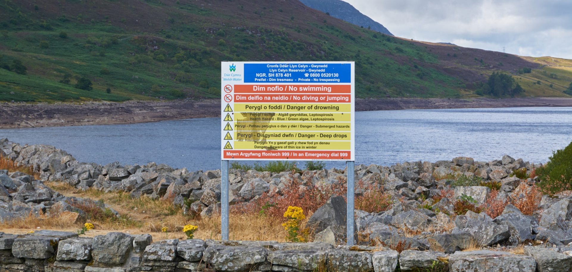 Warning signs at Afon Tryweryn